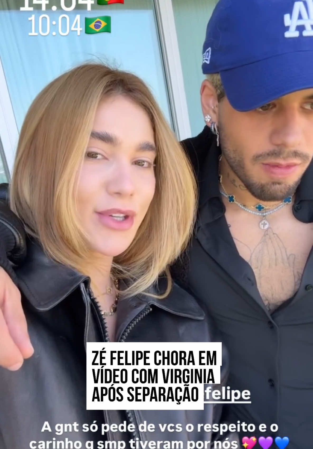 🥺 Horas após anunciar o fim do casamento, #ZéFelipe e #Virgínia Fonseca publicaram um vídeo nas redes sociais para explicar a situação entre eles. Nas imagens, é possível ver que o cantor fala com a voz embargada e segura o choro, enquanto Virginia explica a situação. O rapaz completa a versão da história. Juntos, eles aproveitaram para tirar dúvidas dos fãs e afirmaram que vão continuar como uma família e que passaram a noite chorando. Zé, então, afirma que passou os melhores momentos de sua vida ao lado da influencer e ela concordou com ela. “Postamos depois ontem para vocês que encerramos o nosso ciclo como casal, mas a gente continua como amigos, não é marketing, Zé não vai lançar música, eu não vou lançar produto, não tem nada a ver uma coisa com a outra”, descreveu Virginia. “A gente só quis acabar da melhor forma possível”, disse o rapaz, antes de ser interrompido pela influenciadora. “A gente não quis dar brecha para um sair odiando o outro, sair brigando com o outro”, completou. Ela afirmou que, no português mais claro, eles não mais se beijando ou fazendo s3xo, mas, de resto, “amizade continua, parceria continua, carinho continua, tudo continua”. Na sequência, ela pediu para que os seguidores não esperem brigas. “Não esperem a gente chegando em casa e saindo louco com as roupas, enfim, um saindo da casa”, declarou. Eles confirmaram que vão continuar como uma família e que passaram a noite toda chorando. “Pode contar comigo sempre”, disse ele. “Você também”, respondeu ela. #EntretêNews