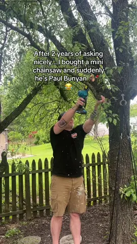 After asking my husband to trim the trees for literally 2 years, all it took was this mini chainsaw from TikTok Shop to turn him into a wannabe lumberjack 🌲💪 He’s out there living his chainsaw dreams and I’m just sitting here wondering why I didn’t buy this thing sooner 😂 Worth every penny just for the drama. #TikTokMadeMeBuyIt #TikTokShopFinds #MiniChainsaw #HusbandHack #LumberjackVibes #YardWorkWin #TreeTrimmingSaga #BackyardGlowUp #ToolTok #DIYWife #FinallyDoingTheList 