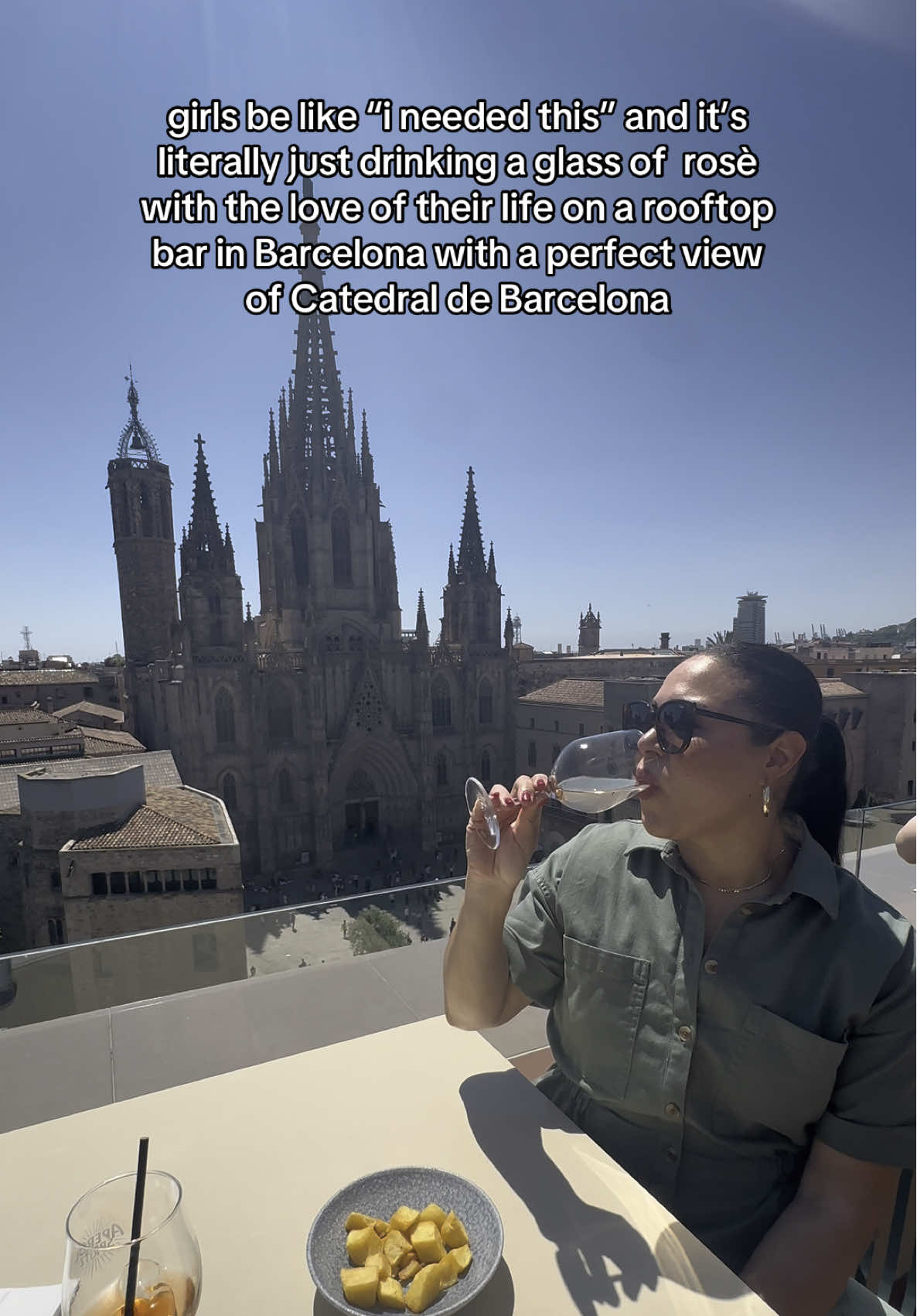 ok but i really did need this…and im so grateful😭🙏🏽🩷🍷  if you’re in Barcelona, get a cocktail at the Lamaro Hotel rooftop bar for this amazing view! #barcelona #ineededthis #marriagegoals #barcelonatravel #traveltok #spain #fyp 