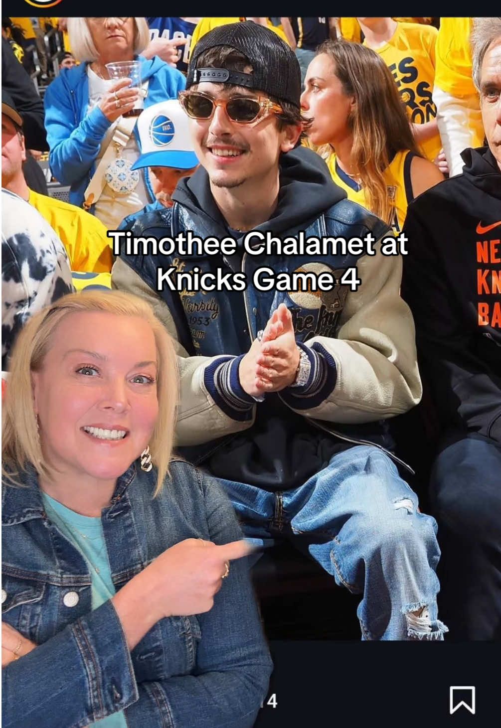 Is this Timothee Chalamet’s best look ever?? See what the A CompleteUnknown actor wore to Game 4 of the NBA Palyoffs — Knicks vs. Pacers #greenscreen #timotheechalamet #bomberjacket #fashion #fashioninspo  @Vestiaire Collective @Levi’s @Timberland @Avirex @The New York Knicks 