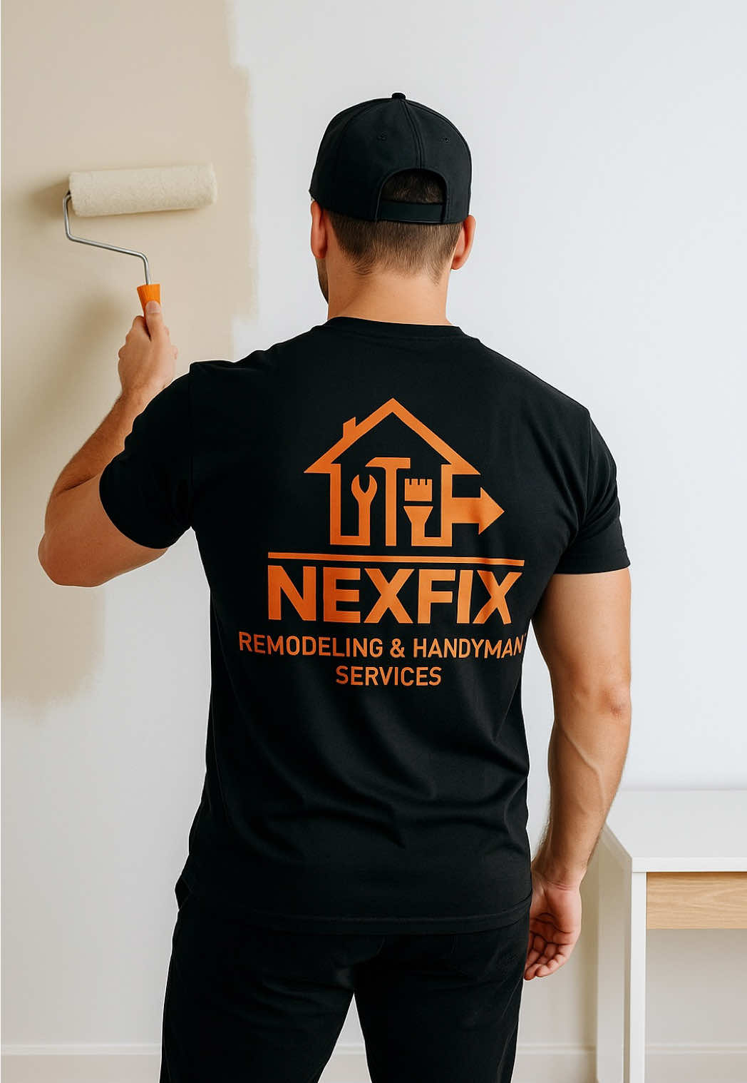 Precision wall painting in progress ✅🧑🏽‍🎨 Our NexFix pro is applying a fresh coat of white using an extended roller. All surrounding areas were carefully masked to ensure clean results with no overspray. NexFix #WallPainting #InteriorPainting #HomeRenovation #ProfessionalPainter #SanDiego#PaintingServices #BeforeAndAfter #HandymanCrew #CleanWork #HomeUpgrade