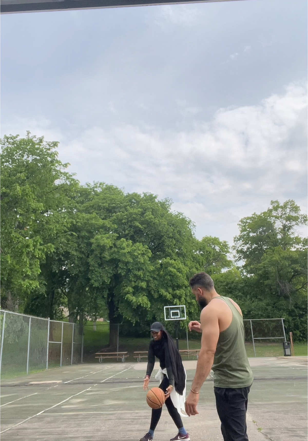 Easiest way to get my steps in is fooling around with a 🏀 player @Mahafaali #husbandwife 