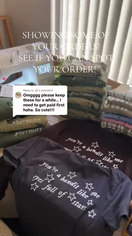 Replying to @🍜 See if you spot your name! #packingorders #smallbiz #orderpacking #womensgraphictees #comfortcolors #summertees #summeroutfit #womenstees #swiftie #swiftietok #cowboylikeme #embroidery #evermore #swiftiemerch #tswift #erastour 