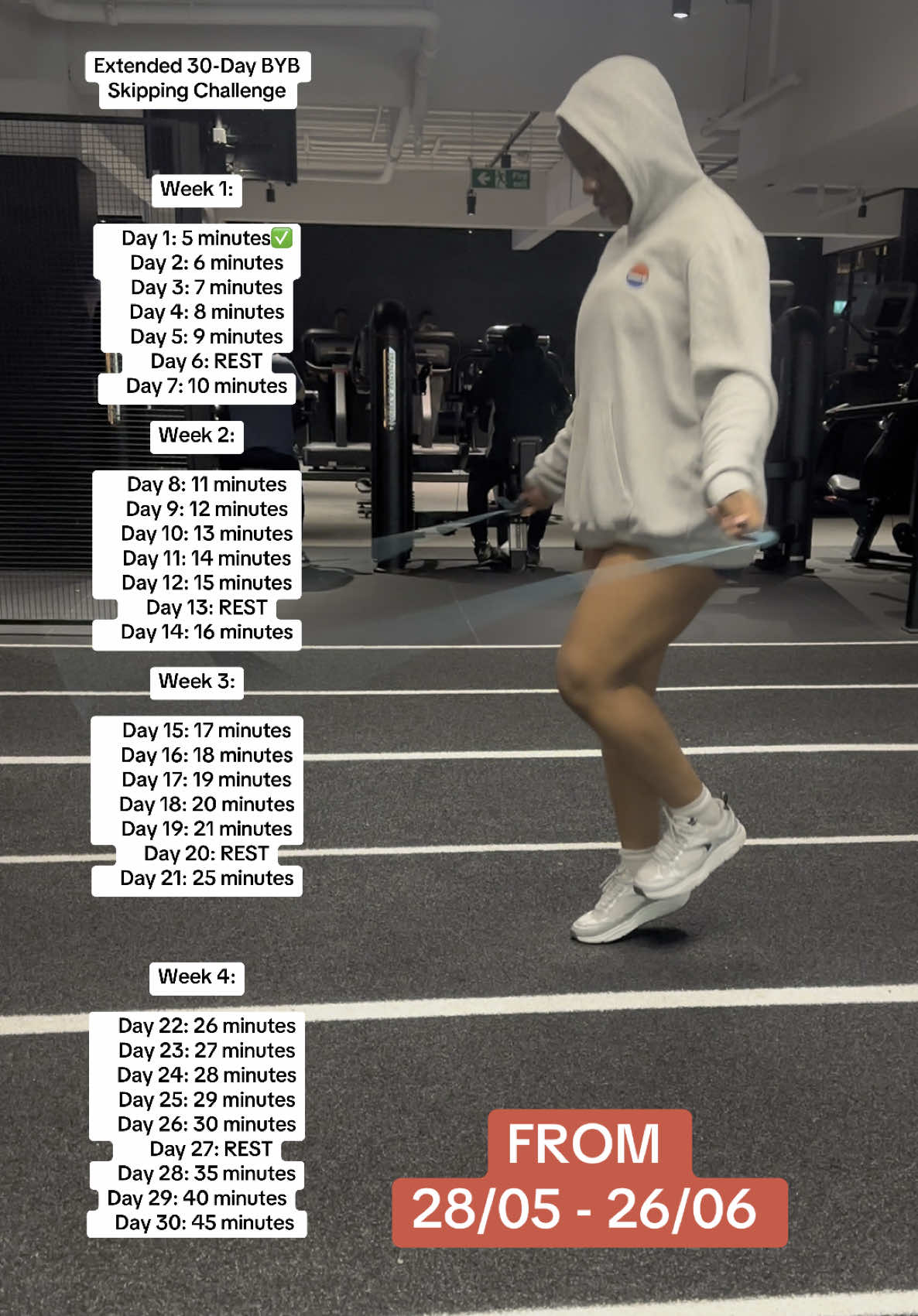 Done my 5 minutes, have you 👀? #bybskipping30 #skippingchallenge #skippingrope #byb #blessingyourbody #thebybeffect #GymTok #fitnesstok #joinmeonthisjourney #weightlossjourneyuk 