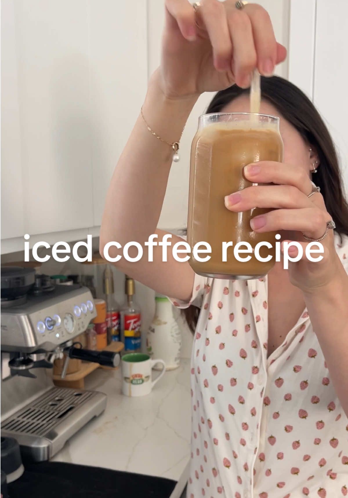 Been making this iced coffee everyday lately and it’s what keeps me going after the sleepless nights with my newborn 😅  All you need: - 2 shots of espresso (I used @Breville USA machine but you can use your Nespresso or Keurig) - 2 teaspoons of brown sugar  - dash of cinnamon  - teaspoon maple syrup  - milk of choice (I used @Califia Farms almond milk)  