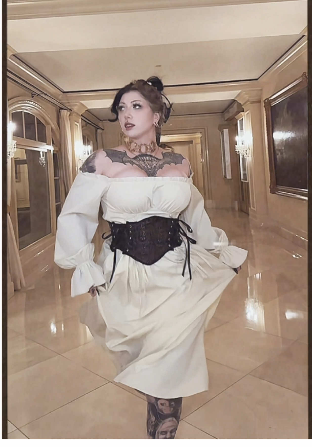 I’ve always wanted to the the fantasy slow motion run down a castle or ancient ruins buuut this beautiful hallway will do for now hehe #prideandprejudice @focusfeatures #fantasyball 