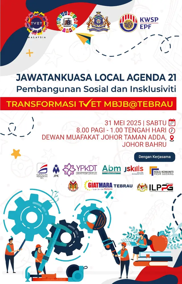 Membangun Modal Insan Melalui Pendidikan Teknikal dan Latihan Vokasional Orang ramai dijemput hadir ke PROGRAM TRANSFORMASI TVET MBJB @ TEBRAU, anjuran Majlis Bandaraya Johor Bahru (MBJB) di bawah inisiatif Transformasi TVET, yang memberi tumpuan kepada pembangunan modal insan melalui pendidikan teknikal dan latihan vokasional. 📅 Tarikh: 31 Mei 2025 🕗 Masa: 8.00 pagi 📍 Tempat: Dewan Muafakat Johor, Taman Adda Marilah bersama-sama memeriahkan program ini dan menyokong usaha memperkasakan kemahiran serta potensi anak muda kita! 🌟 #MajuJohor #MBJB #johorbahru  #LiveableJB #viral #trending #fyp #reels #reelsviral #viralvideo
