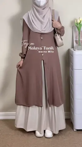 Warna milonya cantikkkk 🤎✨ #tunik #ootdhijab #outfitinspo #skirtoutfits 