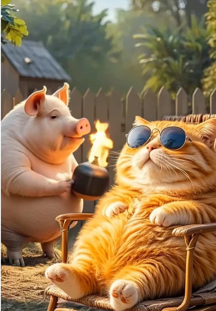 The fat orange cat was finally caught by the pig.🤣#ai #aistory #cat #VideoTube #funny 