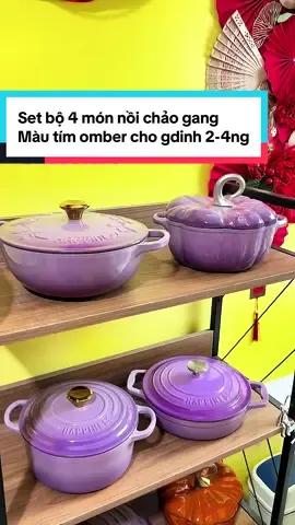 Set bộ 4 món màu tím omber của nhà Happiness lên kệ rồi đây ạ. Em mời các bác đặt đơn 🥰🥰 #chuustore #noigangtrangmen #noigangbeptu #xuhuong #noigang 