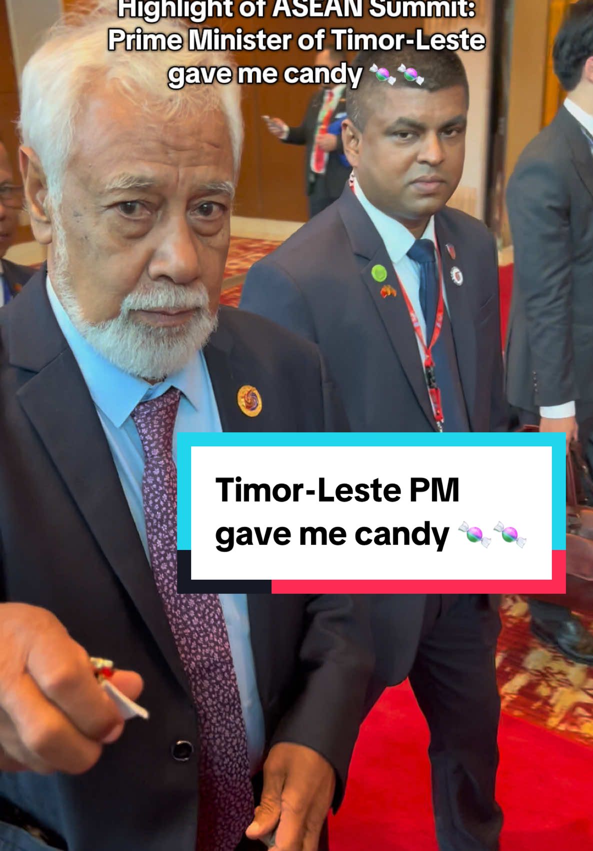 One of the highlights while covering the 46th ASEAN Summit was getting candy from Timor-Leste PM Xanana Gusmão 😄🍬 Thank you! #timorleste🇹🇱 #xananagusmao #asean #aseansummit 