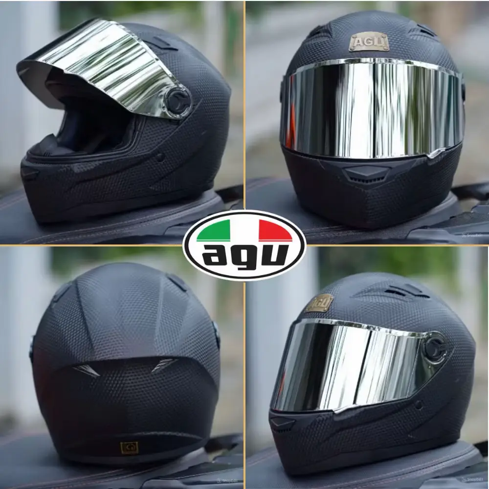 Nón Bảo Hiểm Fullface AGU - Đen Carbon, Kính Bạc | Chính Hãng, Bảo Hành 12 Tháng + Tặng Túi Đựng Helmet