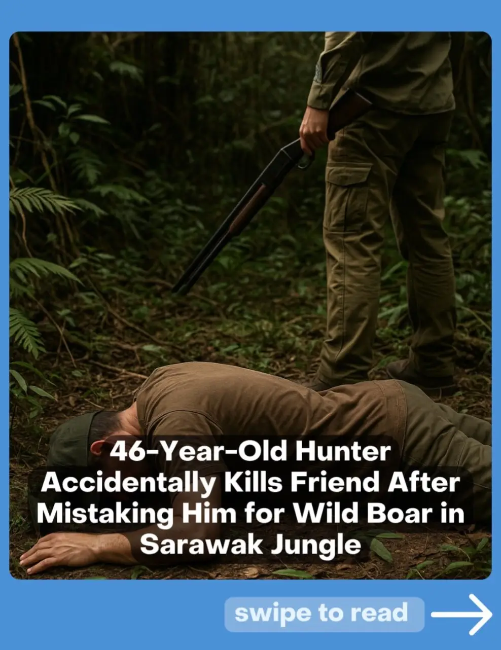 A 46-year-old man shot his 40-year-old friend dead during a hunting trip in Malaysia's Sarawak state on 26 May 2025. The incident occurred at 5:30pm in Sungai Dor jungle, Melugu, Sri Aman. The shooter mistook his companion for a wild boar in dense vegetation. He fired his shotgun at movement in the bushes, believing he was targeting the animal. The bullet struck the 40-year-old victim in the head. Medical personnel arrived at the scene and declared him dead immediately. Sri Aman police chief Superintendent Dennis Bunyam confirmed the shooter discharged his weapon at what he thought was a wild boar. The two men were hunting together when the fatal accident occurred. Police discovered the shooter lacked a valid firearm licence for hunting activities. Authorities confiscated the shotgun used in the shooting for examination. The weapon will undergo forensic testing as part of the investigation. The shooter had been operating without proper documentation required by Malaysian law. The 46-year-old now faces two criminal charges. Police are investigating him for causing death by negligence and possessing an unlicensed firearm. Both offences carry serious penalties under Malaysian legislation. The dual charges reflect the severity of the incident and regulatory violations. Superintendent Bunyam issued a public warning about firearm regulations following the tragedy. He advised citizens to follow all rules governing firearm possession and usage. Hunters must secure proper licences and permits from authorities before engaging in hunting activities. Failure to obtain documentation results in criminal prosecution. The case demonstrates the strict legal requirements for firearm ownership in Malaysia. Licensed hunters must complete documentation processes before hunting expeditions. Proper permits prevent criminal charges and ensure safety during hunting activities. The incident highlights consequences of operating firearms without authorisation. #malaysia #hunting #friend #tiktoksg #fyp 