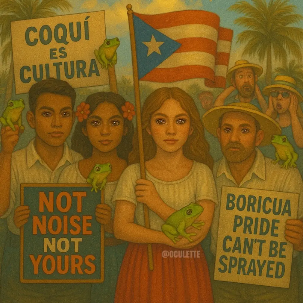 A pivot from my usual creations, but I can’t stay silent… 🇵🇷💔 I didn’t grow up in Puerto Rico, but Puerto Rico grew in me - deep, rooted, and eternal. One visit was all it took for something ancestral to awaken in me - a pull, a knowing, like the land whispered: “You are mine. You’ve always been mine. The song of the coquí wasn’t just beautiful -  It felt like home. Not the kind made of walls - the kind made of rhythm, roots, and love. So when I see people trying to spray that sound away… Trying to erase that voice, that culture, that living symbol of who we are  - It breaks something in me. Because they don’t understand: They’re not just trying to quiet a frog.They’re trying to quiet our story, our spirit, our sound. But we are not quiet. We have never been quiet. The coquí is small, yes. But its song is mighty - like us. Like every Boricua who’s ever been told to shrink themselves. We are not small. We are not pests. We are power wrapped in song. 🎨 I guided every detail of these images to tell a story only a Boricua could tell - with pride, power, and purpose. This is my way of honoring what’s sacred, protecting what’s ours, and reminding the world: We are not noise. We are song. We are the coquí — and we will be heard. Forever.  🇵🇷🐸❤️🤍💙 #ProtectTheCoqui #PuertoRicanPride #DiasporaStrong #OculetteCore #WeAreNotNoiseWeAreSong #BoricuaSoul #CoquiEsCultura #EchoesOfTheIsland #Boricua #PR #PuertoRico #BoricuaPride #PRPride #Coqui #Coquis #Borinquen #Taino #TainoIndian