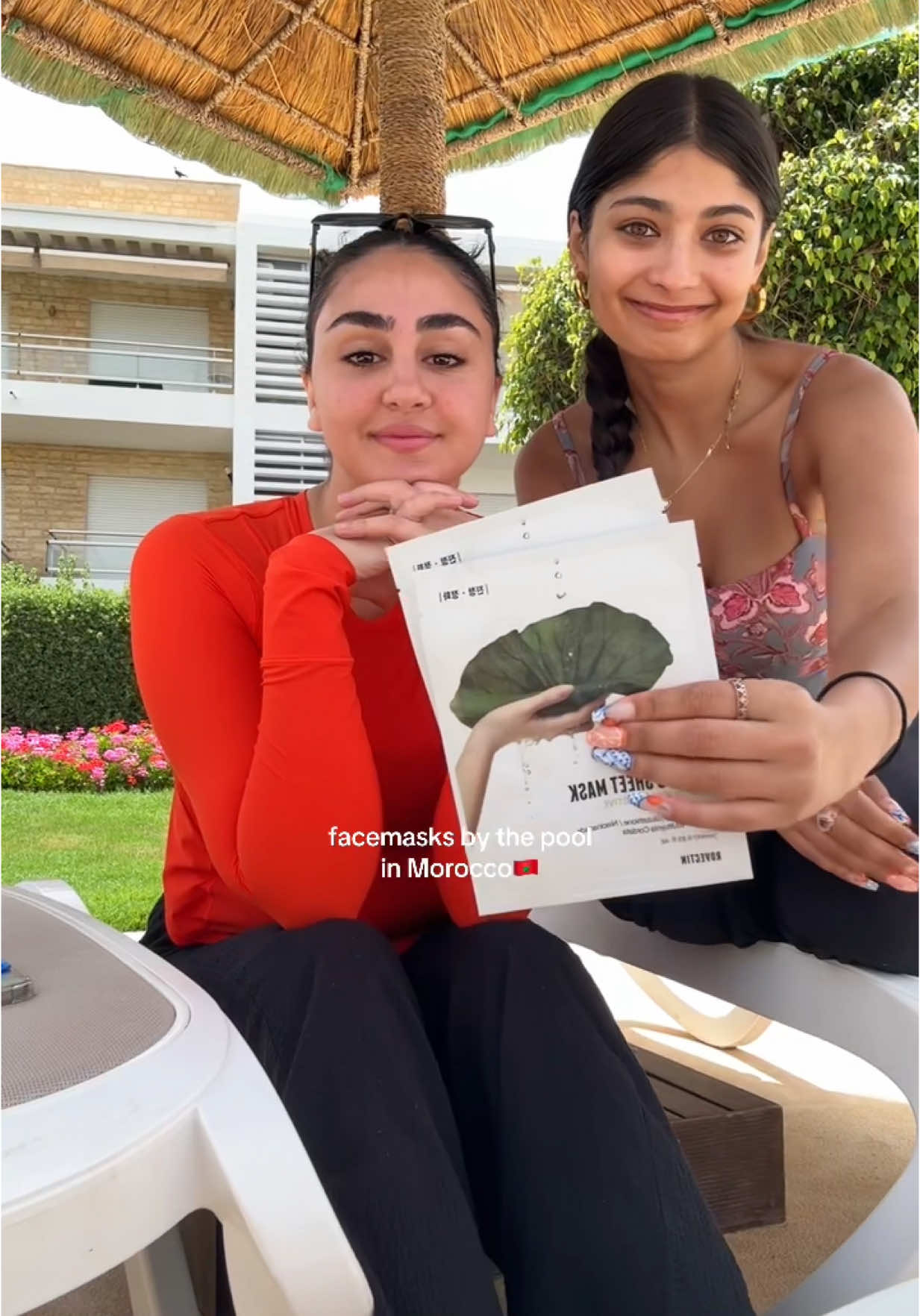get ready with us for day 3 in Morocco is just these @Rovectin face masks by the pool hehe @Eman | beauty + lifestyle #fyp #morocco #poolday #travel #casablanca 