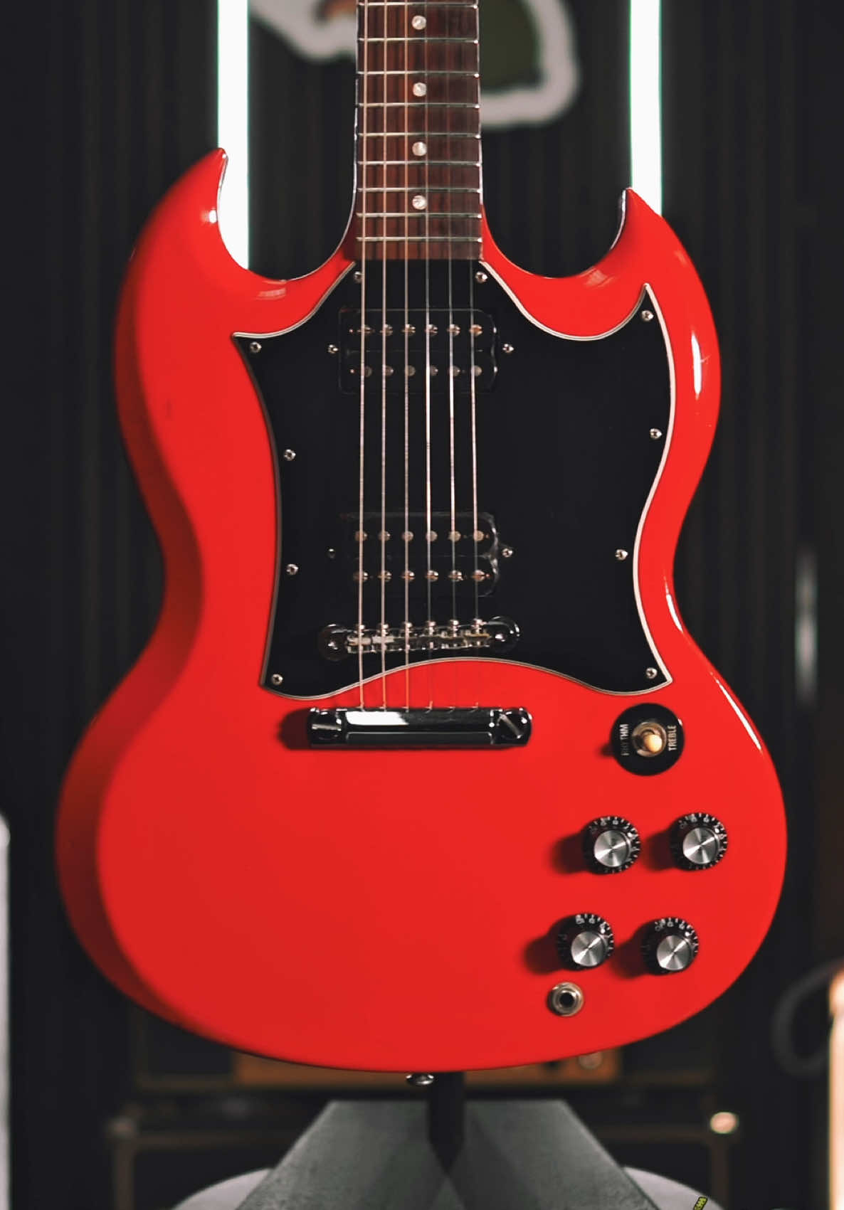 Ferrari Red Gibson SG! 🚘 This guitar has just hit our website and won’t stick around for long!  Shop now 🎸 fatbottomguitars.com #gibson #gibsonsg #guitar #guitartok 