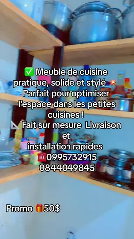 ✅ Meuble de cuisine pratique, solide et stylé 💥   Parfait pour optimiser l’espace dans les petites cuisines !   📐 Fait sur mesure – Livraison et installation rapides   #CuisineOrganisée #MeubleSurMesure #TikTokPub #DécoMaison #kinshasa🇨🇩 #closetinstallations 