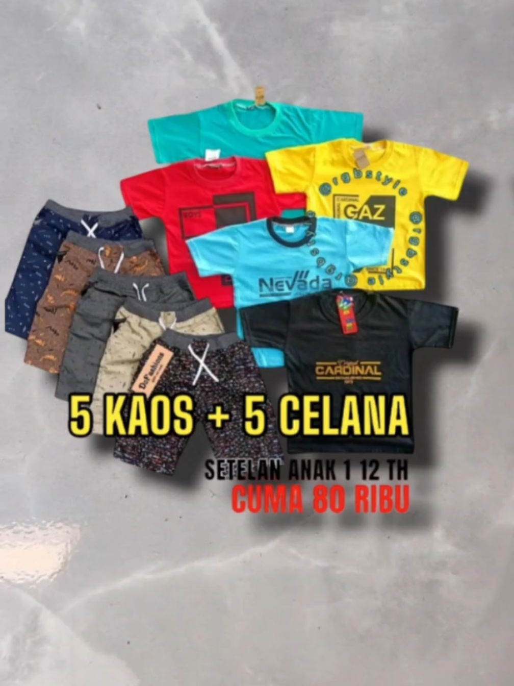 PROMO 80 RIBU DAPAT 5 PASANG SETELAN KAOS ANAK COMBET +CELANA GROSIR #promo #setelankaosanak #bajuanak5pasang  #bajudancelanaanak 