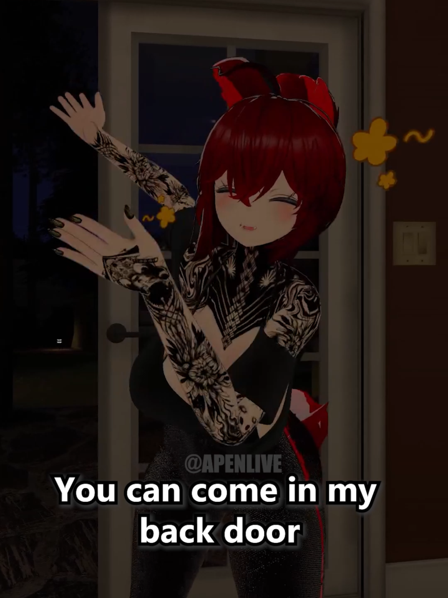 Entrance is right here #apenlive #vr #vrchat #vrchatmemes #vrchatfunny #vrchatcomedy #vrchatmoments #fyp #apenliveplus #twitchclipsdaily #funnymoments😂 #funnytiktok #quest2 #quest3 #vrchatcommunity #entrance #backdoor #comein #memesvideo