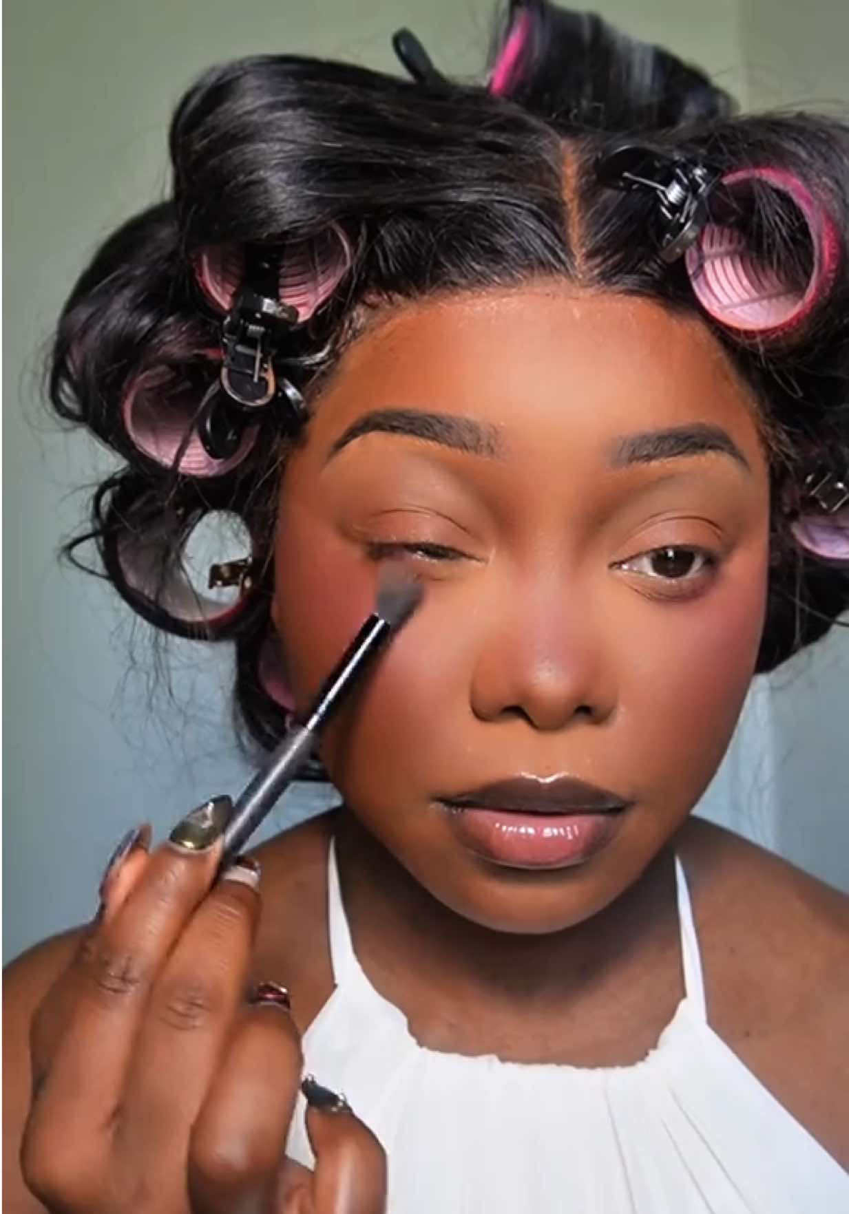 Purple Blush Tutorial using @ColourPop Cosmetics ‘Wine N’ Dine’ and pressed powder blush ‘Icing on top’.  #makeupforblackwomen #blackgirlmakeup #makeuptutorials #fypp 