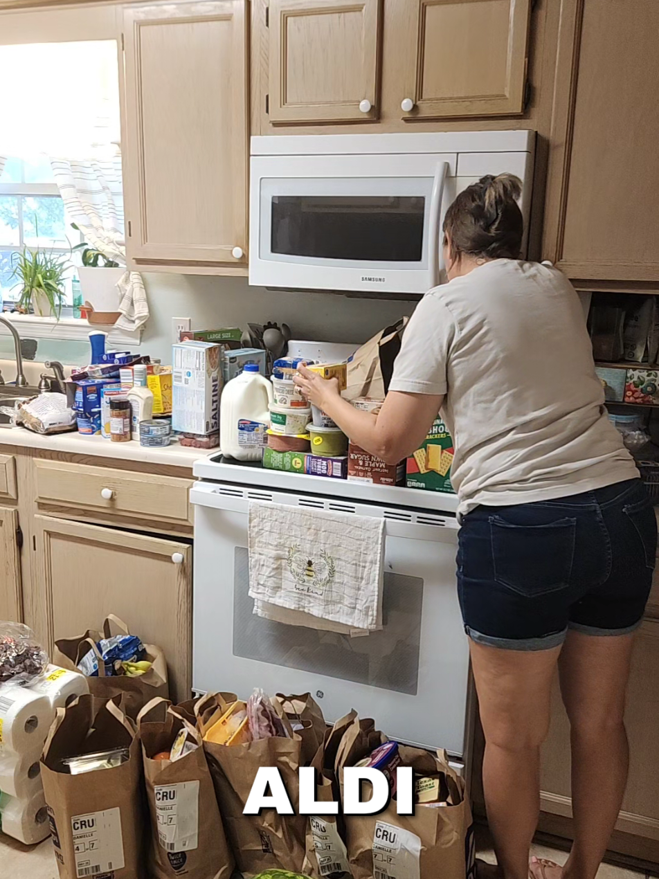 It's my FAVORITE day of the month! Aldi haul day😍 We use instacart pickup, drive 30 minutes to our closest Aldi, and right back home. It's the best! Can you guess how much this Aldi haul cost? Drop your answer in the comments! #momsbelike #aldi #aldiusa #aldifinds #fyp 