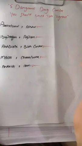 Deadly Medicine Combination. #MedicationSafety #PharmaTok #PharmacologyTips #LearnOnPaper 