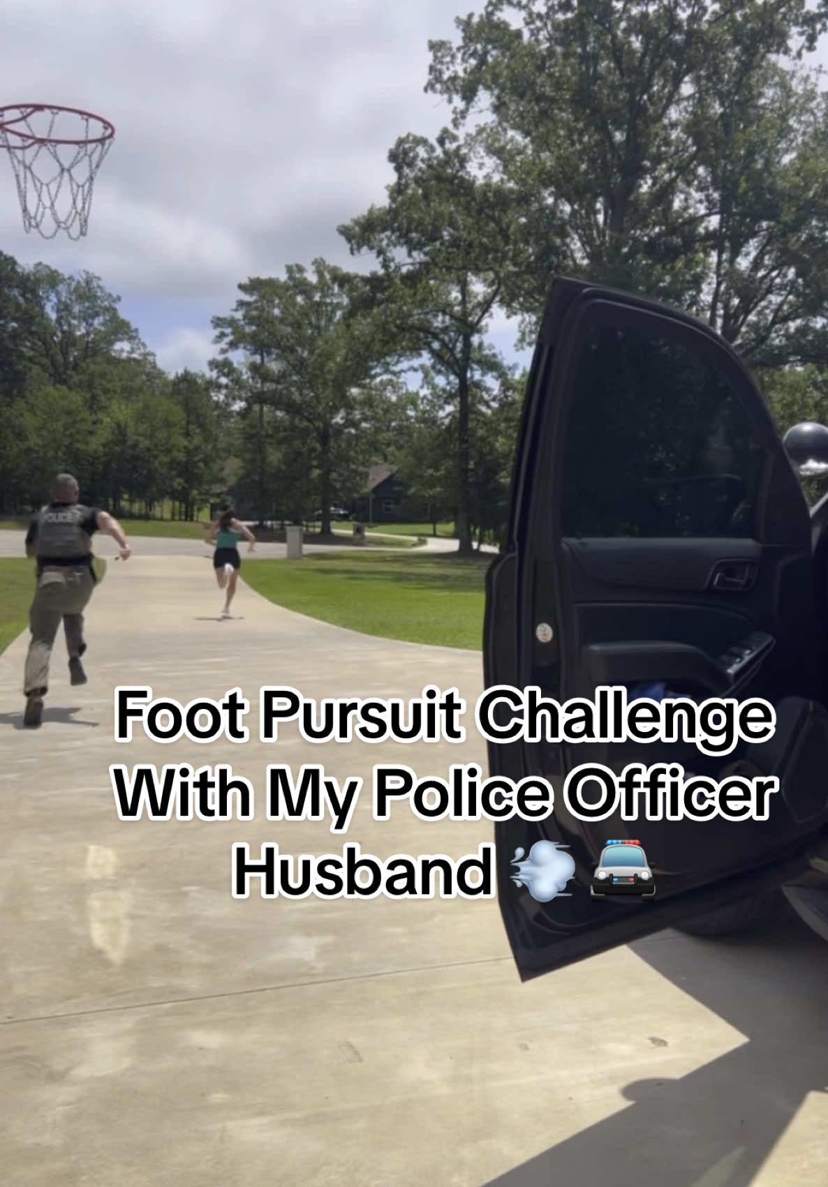 Foot pursuit challenge with my police officer husband. #footpursuit #policehusband #challenge #part2 #footpursuittrend 