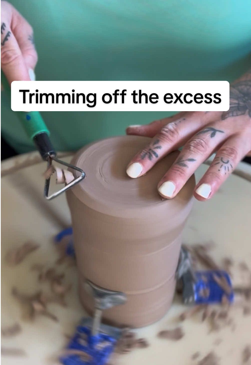 Honestly shocking how much clay gets trimmed off #pottery #ceramics #clay #trimmingpottery #relaxing #potterytiktok 