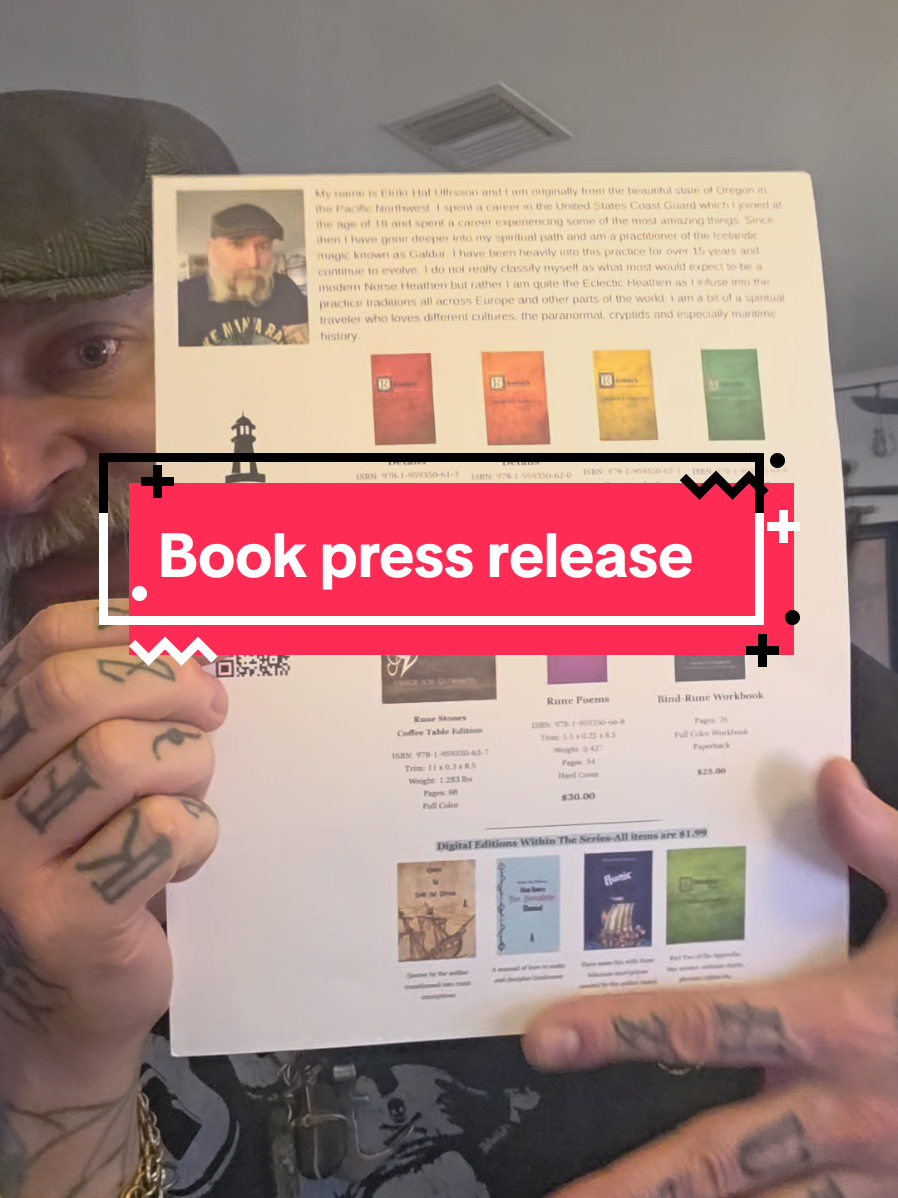 These awesome press release flyers arrived today for handing out and promoting my series on the Runes called Rúnabók, A Journey Through the Runes,  which is available now for pre-order at https://shop.the3littlesisters.com/ @3littlesisters  #supportsmallbusiness #runes #history #BookTok  #norse #scandinavia #iceland #author #writer #pagan #heathen 