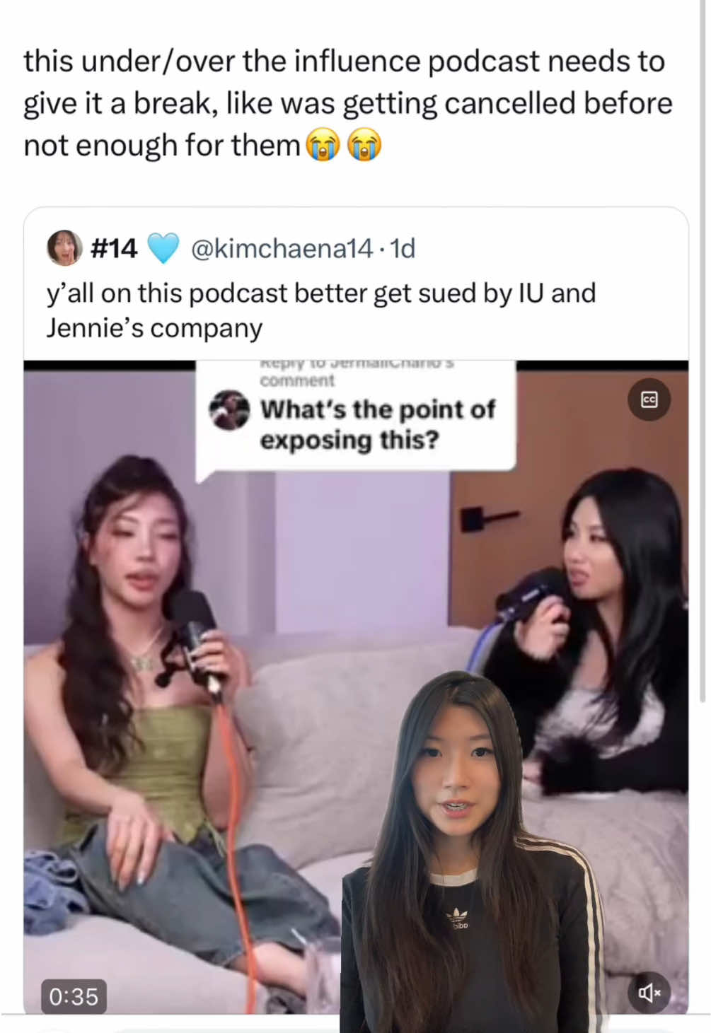 Not the best way to restart your podcast #abovetheinfluence #jennie #iu #kpoptiktok #undertheinfluence #bigbangtop #kpopnews 