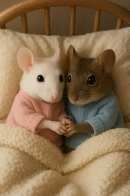 Two mice, one heart – good night, world #CuteAnimals #AIStory #AIMouse #AIArt