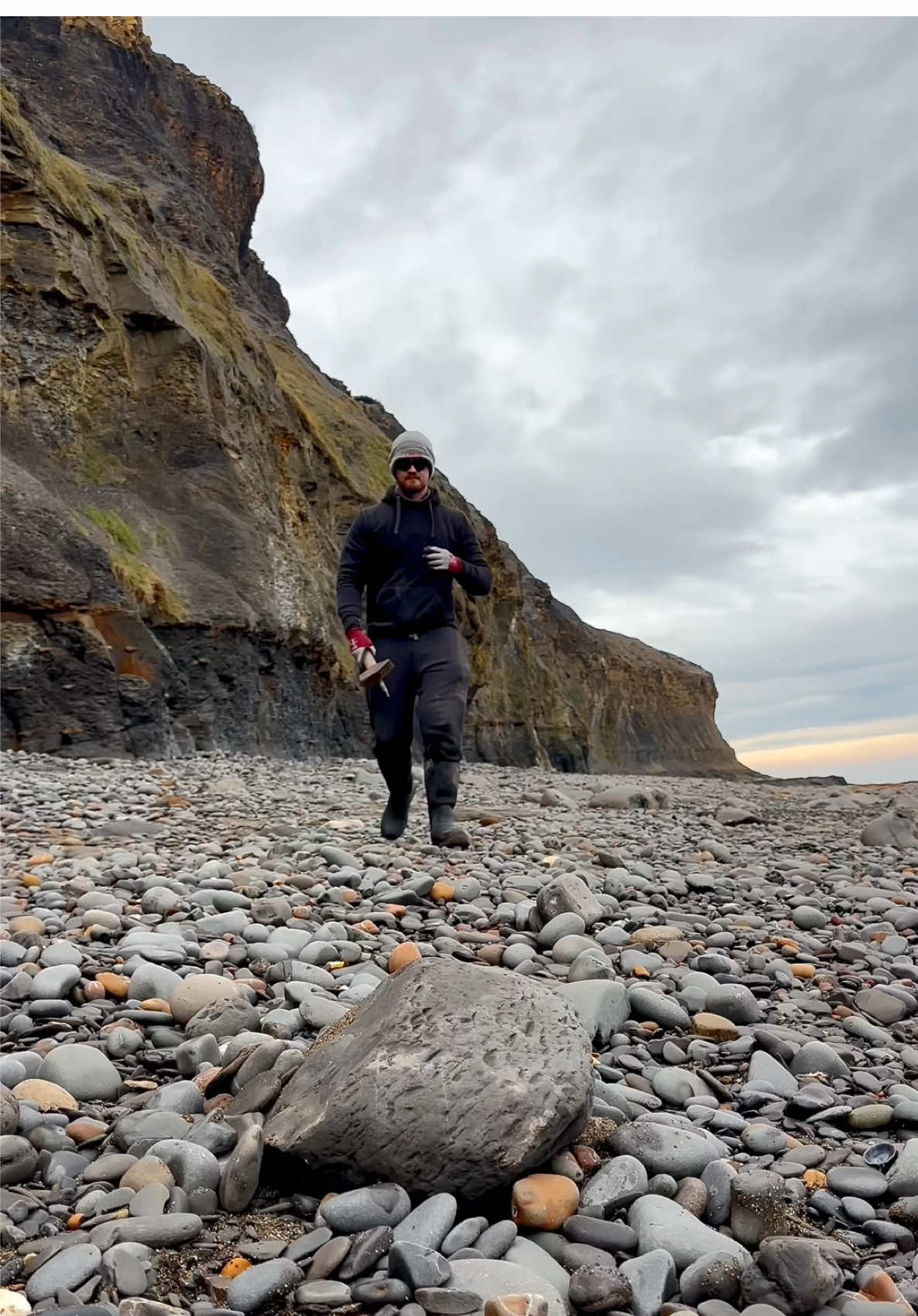 🦑 Belemnites are from an extinct order of squid-like cephalopods that existed from the Late Triassic to Late Cretaceous 🌅 🦕 We carefully excavated this specimen and revealed it after being trapped for 185 Million Years! 🦑🏝 Here are some golden pyritic rocks that we found and opened up on the beach🏝🌊 The slabs had been part of a huge landslide which had revealed some material perfect for containing Jurassic fossils 🐊⚒️ Thanks for supporting our page! 🐊 #natural #nature #fossil #fossils #ancient #animals #art #ammonite #ammonites #dinosaur #scientist  #minerals #paleontology #whitby #geologist #dorset #geology #charmouth #jurassic #yorkshire #fyp