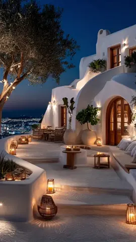 This place feels like a dream — soft lights, ocean breeze, and peaceful nights. #DreamVacation #SantoriniVibes #MediterraneanMood #TravelGoals #LuxuryEscape #EveningAesthetic #CozyNights #Wanderlust #OceanView #tiktoktravel #SerenityNow #InteriorInspo