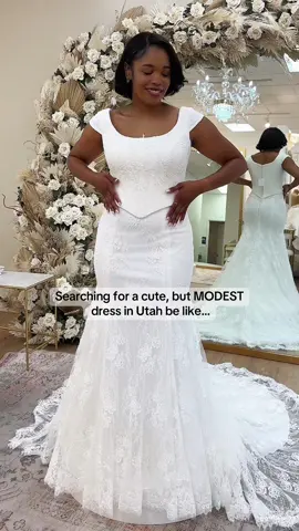 … until you find Bōda 🤝  Brides! You don’t not have to compromise on style when it comes to finding a modest dress. You CAN have it all 👏 custom dress | temple wedding |  modest bridal | gown | modern | fitted | basque waist | cap sleeve | trending | fyp | Salt Lake City Utah 