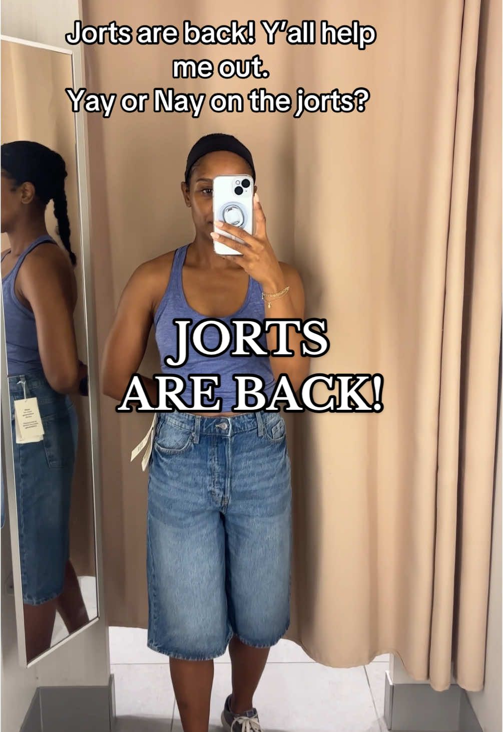 Jorts have made a comeback. If styled correctly, I think these can be a vibe! What y’all say? #jorts #jortsoutfit #jortseason #tryon #tryonwithme 