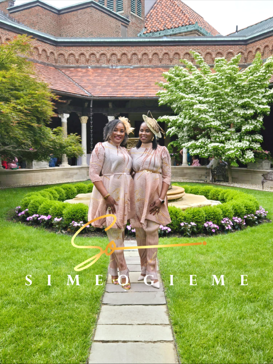 Sisters twinning in Simeogieme's Rebecca 2-piece top and pants at a wedding in the United States. We love! ❤️ #Simeogieme #Fashion #Style #Simplicity #Sophistication #UniqueStyle #Luxury #Photoshoot #Wedding #WeddingGuests #UnitedStates 