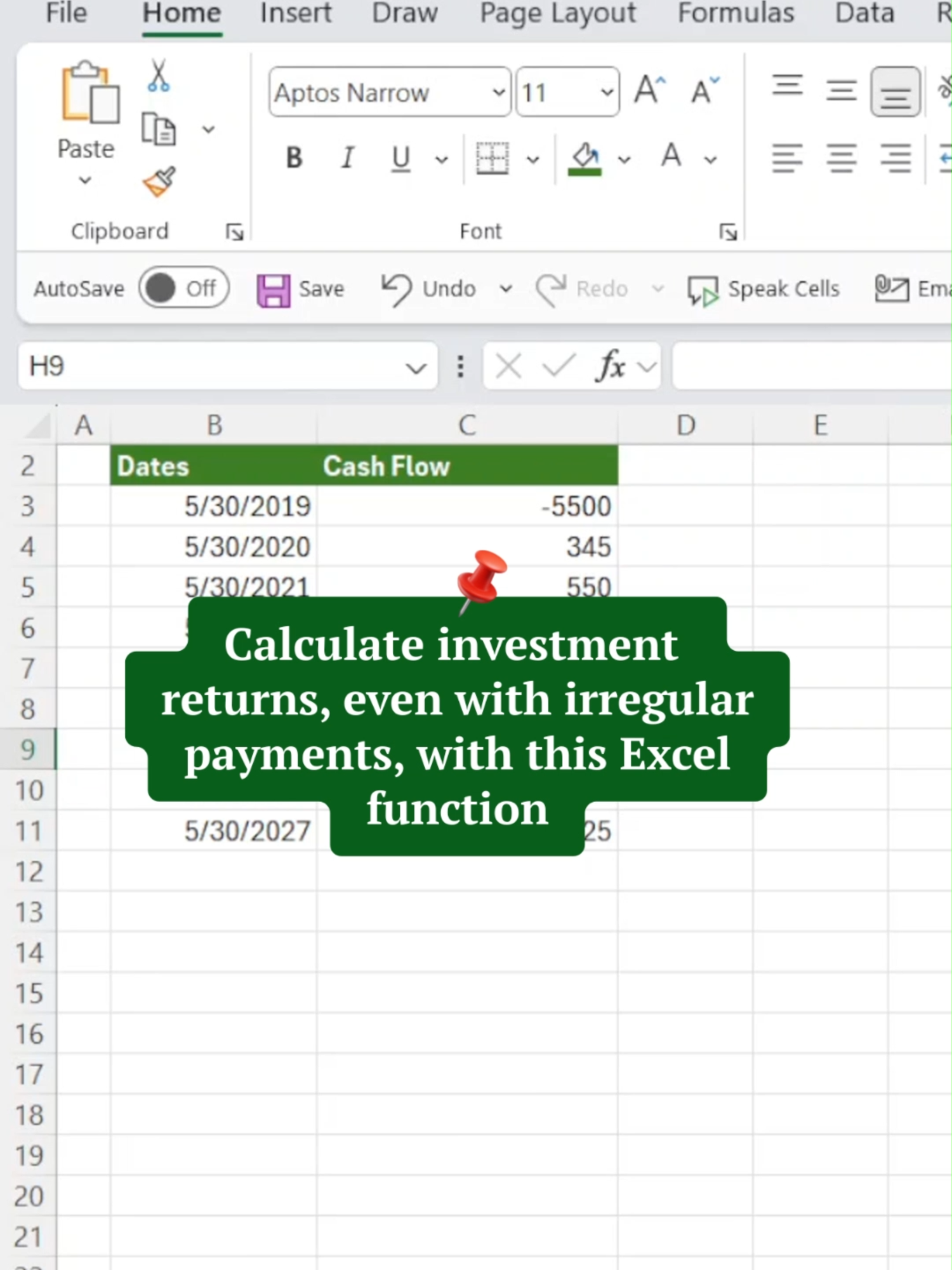 📣 We believe Microsoft Excel can make your life easier, especially when it comes to money movements (ins and outs) that aren't perfectly regular; which is why today we wanted to teach you the easiest way to calculate investment returns, even with irregular payments or unpredictable projects🤓 ✨Excel formula =XIRR(C3:C11,B3:B11) 📲 Share with a friend who also wants to improve their Excel skills 💚 Hit the plus for more Excel tips and tricks #accountingstudent #smallbusinesstips #excelfunctions #exceltutorial #financetips