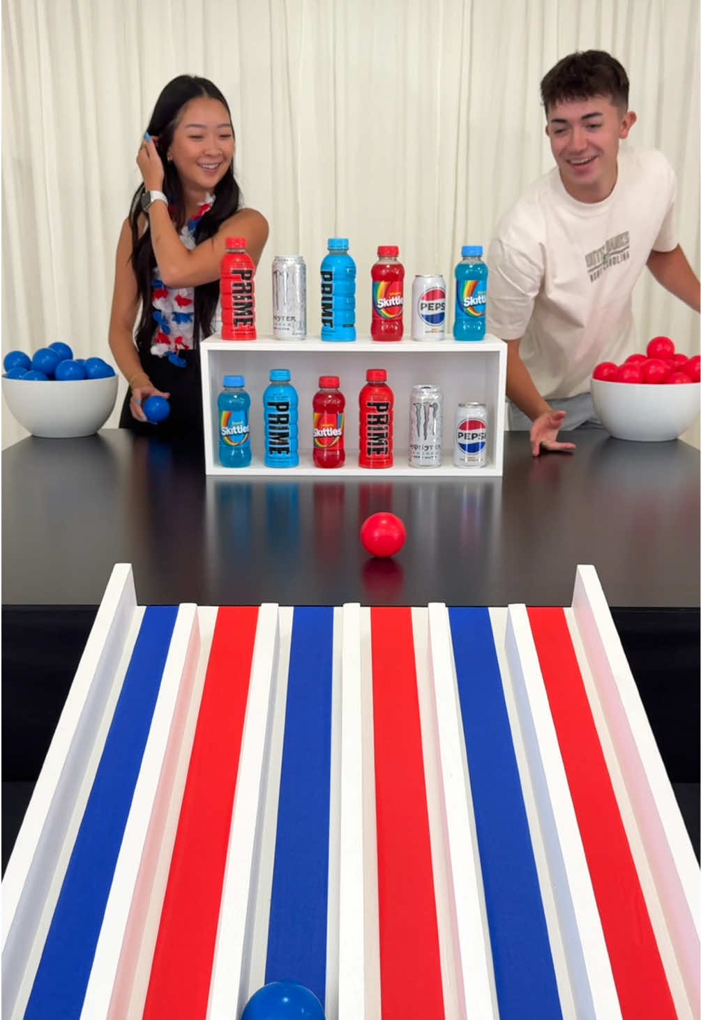 First to match the red, white, & blue drinks wins! #Summer #4thofjuly #couple #game 