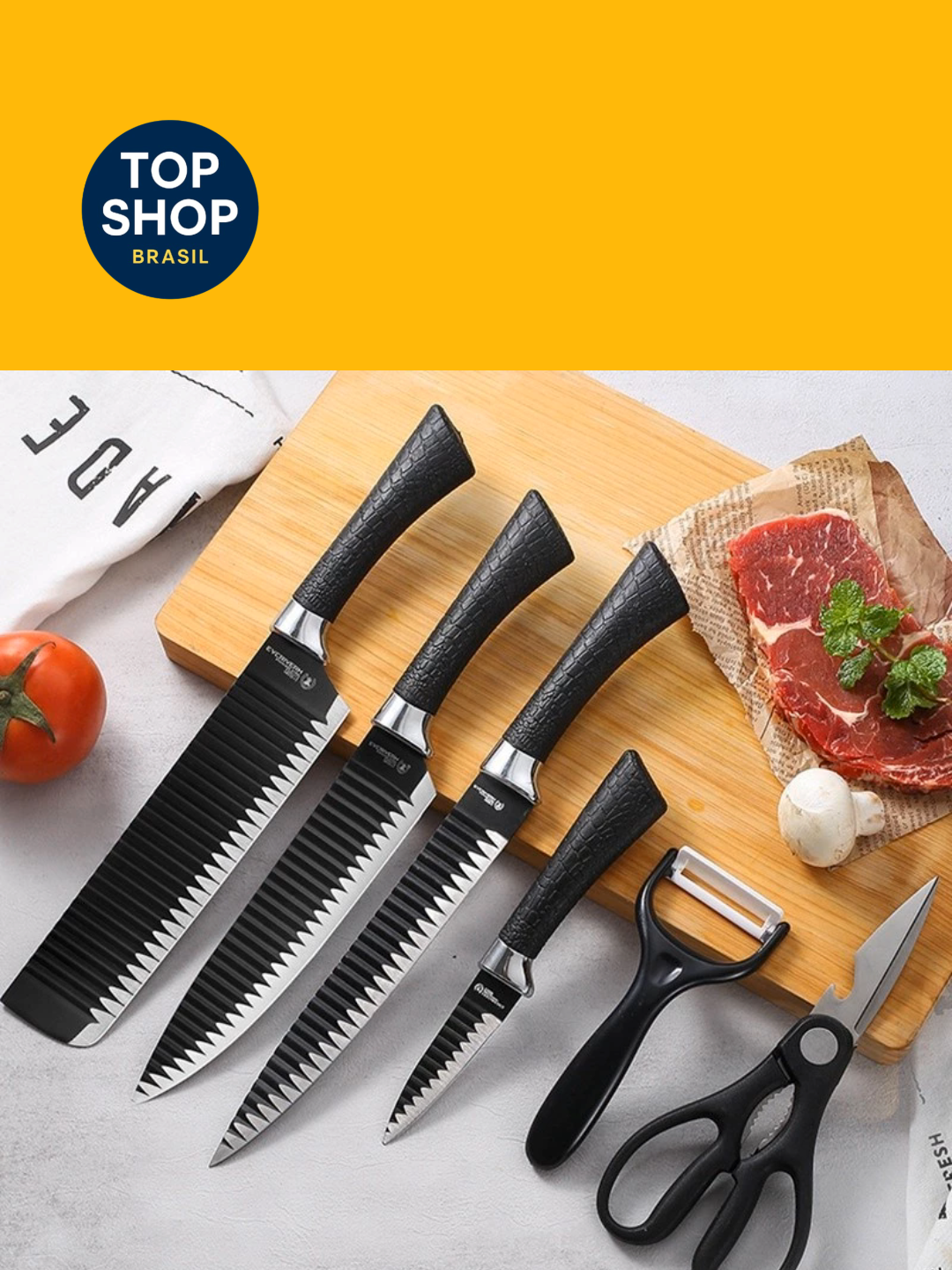 Kit 6 Peças Conjunto de Faca Carne Cutelo Legumes Aço Carbono Descascador Tesoura Profissional #Kit #6 #Peças #Conjunto #de #Faca #Carne #Cutelo #Legumes #Aço Carbono #Descascador #Tesoura #Profissional