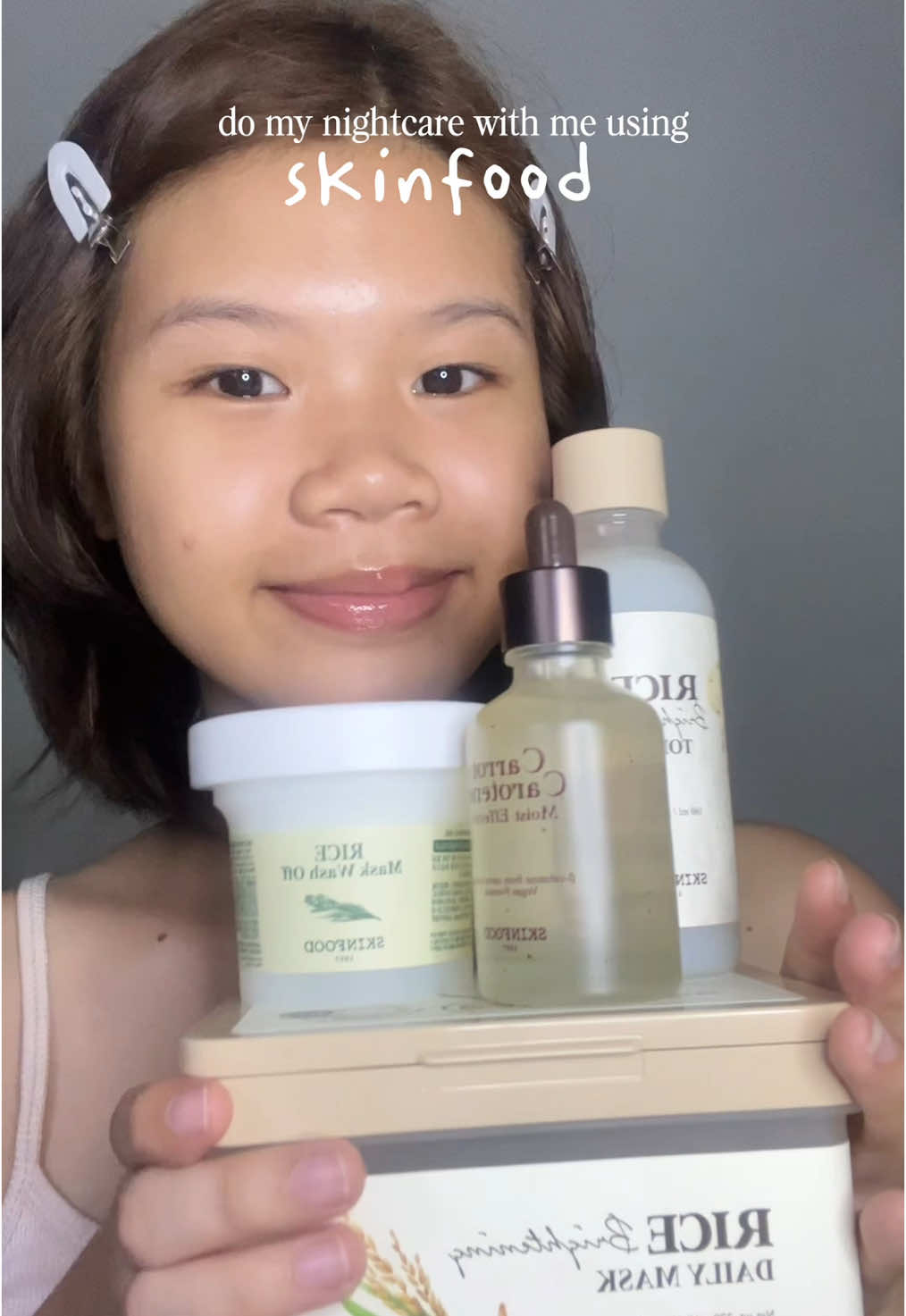 use my code LAE4444 for discount in YESSTYLE! do my nightcare with me using skinfood’s skincare!! rice on my face?? count me in! @skinfood_global @skinfood__influencers #skinfood #skincare #kbeauty #glassskin 