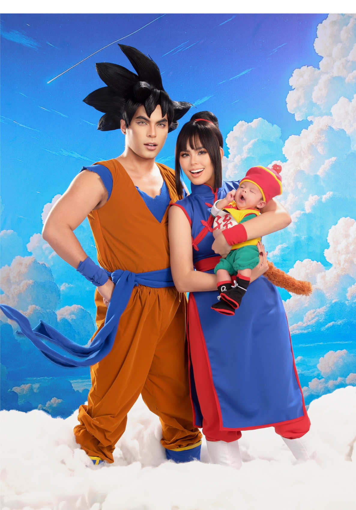 Just a fam of Saiyans taking a break from saving the universe!🤣✨ Happy 2nd month our little Gohan 🐉 -Goku & Chi Chi  #TeamHaNieCo 