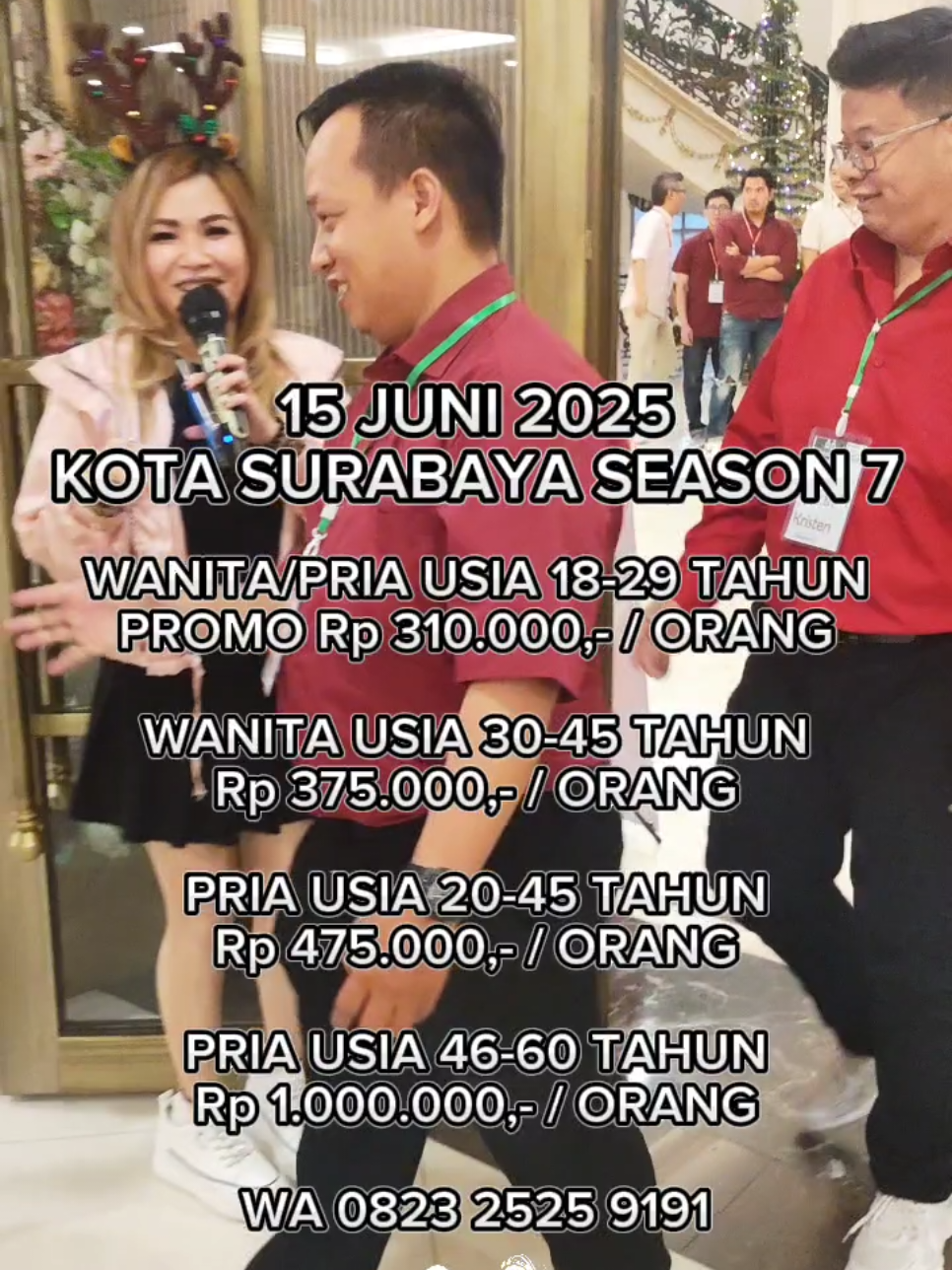 AJANG PENCARIAN JODOH TERVIRAL DI IG , TIKTOK , GOOGLE. (REAL TANPA SETTINGAN) PERTAMA DAN SATU-SATUNYA DI INDONESIA. DAN JUGA TELAH MENGHASILKAN 6 PASANGAN YANG RESMI MENIKAH ( DALAM WAKTU 1,5 TAHUN BERDIRI )  NEXT EVENT ACARA DI KOTA : SURABAYA SEASON 7 , TANGGAL 15 JUNI 2025. JAKARTA SEASON 6 , TANGGAL 27 JULI 2025. EXCLUSIVE TOUR DATE 4H 3M DI PULAU BALI 6JUNI - 9JUNI 2025. XINCARIJODOH ADALAH TEMPAT BERTEMUNYA PRIA SINGLE DAN WANITA SINGLE. BERIKUT LIST PROGRAM DI XINCARIJODOH :  1. XINCARIJODOH ORIGINAL  MENAMPUNG PESERTA YANG BANYAK ,  HARGA DI TIAP KOTA BERBEDA.  2. XINCARIJODOH EXCLUSIVE ,  PESERTA DIBATASI , HARGA MULAI 2,5 JT - 10 JT / ORANG.  BEBERAPA ANGGOTA XINCARIJODOH TELAH MENIKAH BERKAT PROGRAM XINCARIJODOH ( BISA DI LIHAT DI VT SEBELUMNYA )  JIKA KALIAN BERMINAT , SILAHKAN DM / KLIK LINK DI BIO.  TERIMA KASIH 🙏🏻 #xincarijodoh #carijodoh #caripasangan #surabaya #jakarta #infosurabaya #infojakarta #eventsurabaya #eventjakarta #chindo #singlekristen #singlekatolik #singlebudha #acarapencarianjodoh #kontescarijodoh #carijodohbuatnikah #fyp 