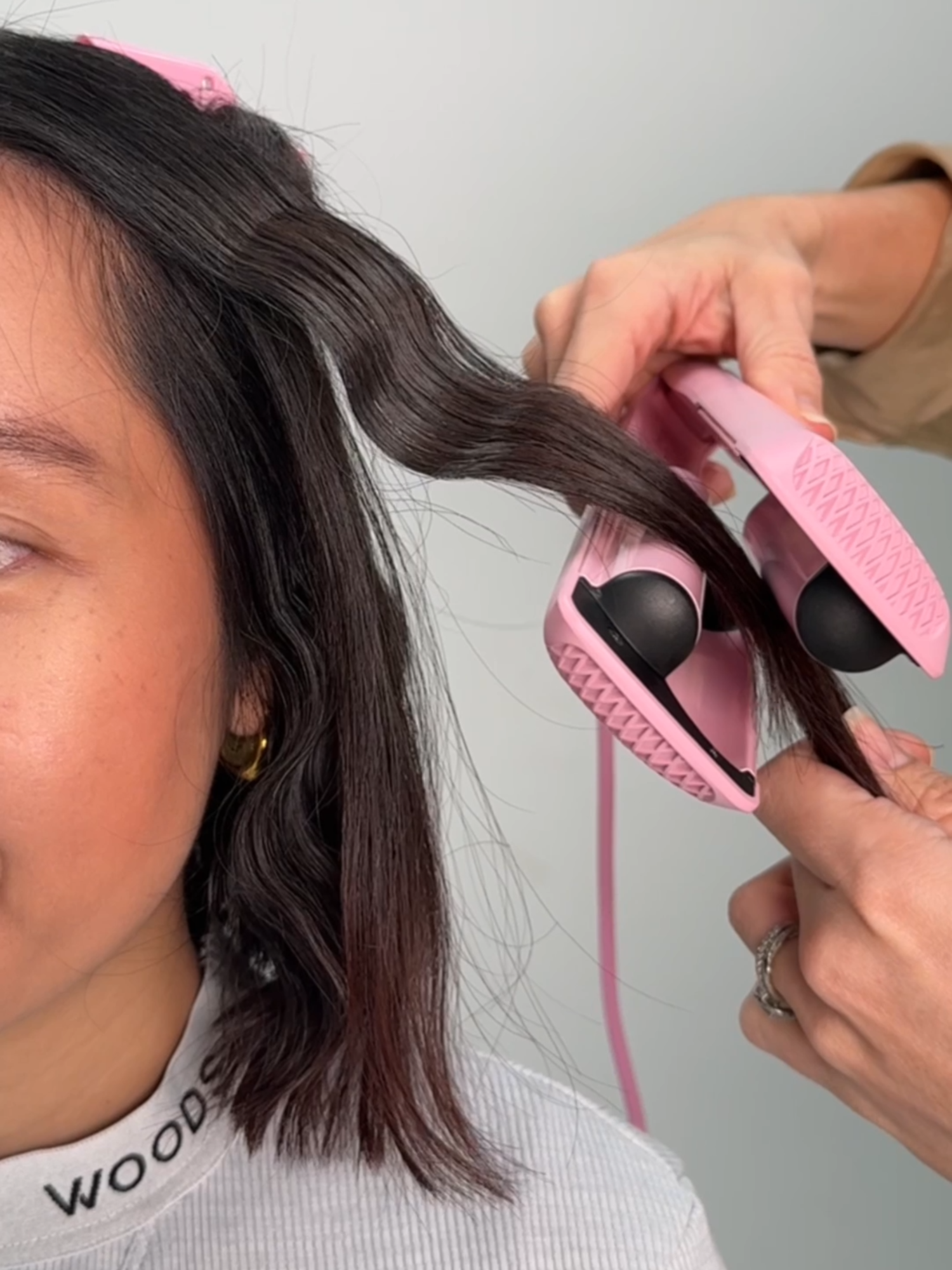 Beach waves, without the beach?⁠ 🌊 ⁠ Our best-selling Double Waver creates volume, texture + effortless bends in seconds.⁠ It is the perfect short hair tool! How cute is our pink colour way 💕 #mermade #mermadehair #mermaidhair #waver #crimper #curler #curlingiron #beachwaver #beachwaves #curlyhair #wavyhair
