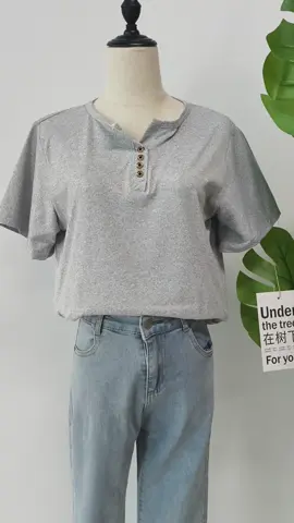 Plus Size Blouse For Women T-shirt Short-sleeved Loose Button V-neck Top Korean Casual Shirt