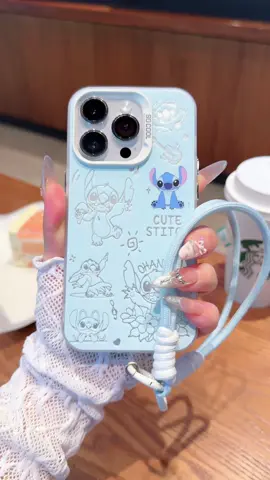 Casing ponsel Stitch berongga super imut, dengan lanyard biru dan putih, cocok untuk berbagai model ponsel!!#case #ins #stitch