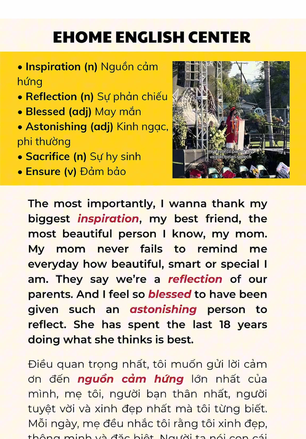 Valedictorian speech - Bài phát biểu của thủ khoa 👩🏻‍🎓🌻 #hoctienganh #vocabulary #english #ielts #tuvungtienganh #hoctienganhonline #tienganhgiaotiep #speakenglish #tuvungielts #coaching11 #toiec #ieltsvocabulary #speech #motivation #inspiration 