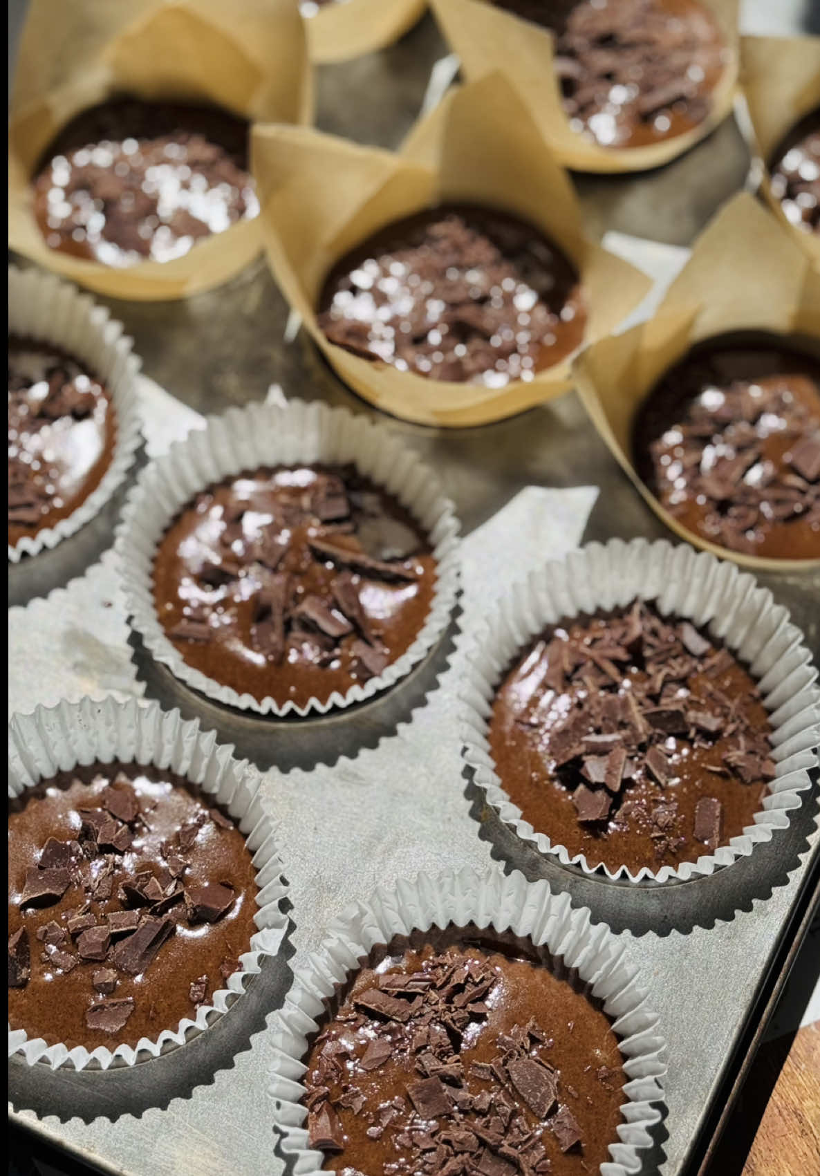Chocolate muffins🤍🫶🏻 المقادير: كأس حليب م ك خل 2 كؤوس فرينة رشة ملح 2 م ص  خميرة كيميائية  1 م ص بيكاربونات  5م ك كاكاو كاس الا ربع قهوة ساخنة ( او خليط كأس الا ربع ماء ساخن+ م ص قهوة سريعة الذوبان) كأس وربع سكر بني او عادي كأس الا ربع زيت بيضة فانيليا ملاحظة: buttermilk (حليب +خل) مور ما تفاعل وحد 10 دقائق…فرغتو مور الزيت👌🏻نسيت برك ما درتوش فالمونتاج🥲 #chocolatemuffins #muffin #muffins #algerie #dz #الجزائر  #الجزائريات