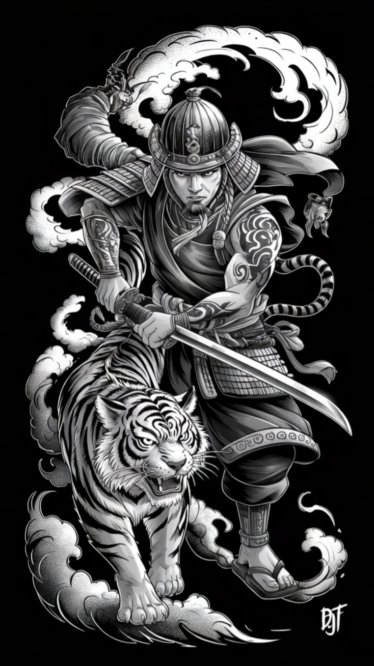 The samurai warrior #samurai #tiger #japan #tattoo #Goks5 #custom #artwork #realism #watercolor 