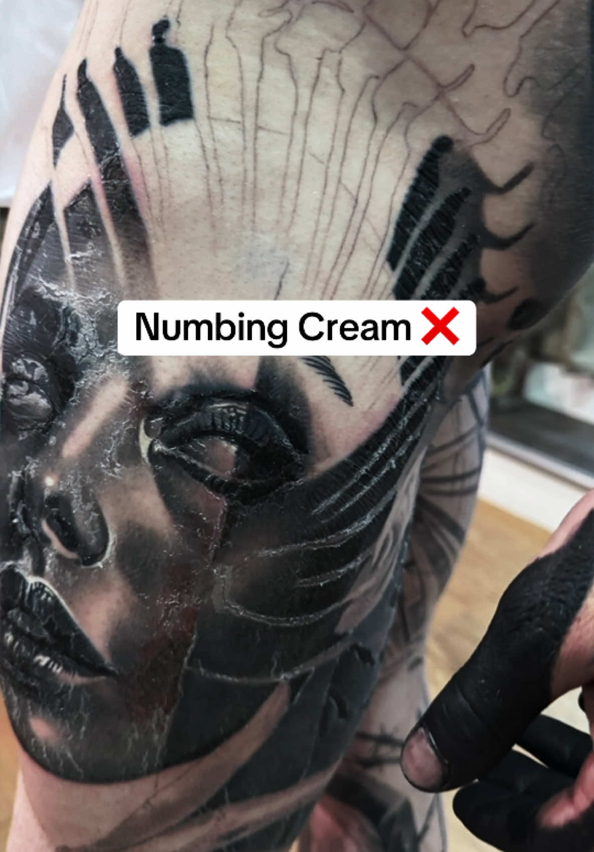 Numbing Cream ❌ would not recommend  #blackandgreyrealism #bodysuittattoo #tattoo #numbingcream