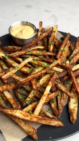 AIR FRYER FRIES 🍟 one of my favorite healthy hacks - potatoes are SO filling and so much fun to eat in fry form ✨ a game changer if you have a hard time feeling full! Ingredients: 2 medium russet potatoes (~430 g) or 1 large spray of olive oil (~3 g) big pinch salt seasonings of choice (using garlic and onion powder here) Instructions: 1. Peel and rinse the potatoes (or scrub them off if you’d like to keep the peels on), and pat dry. Cut into 1/4 inch fries, add to a strainer and rinse with cold water (optional). Dry off completely. 2. Add fries to a bowl, spray with oil and season with a big pinch of salt and seasonings of choice. Toss to evenly coat. 3. Add seasoned fries to the air fryer basket, making sure not to overcrowd, and air fry at 375 F for 10-12 minutes, flipping/shaking halfway through, until golden brown and crispy. I do 2 batches, but you may only need to do 1 depending on the size of your air fryer. 4. Optional: After fries have cooled, add all of them back to the air fryer to cook again for another 2 minutes for extra crisp. Enjoy immediately! Notes: •Rinsing: I’ve made these fries with a 20 minute ice water bath, cold rinse, and no rinse and don’t notice a huge different either way. To save time I usually rinse with cold water to quickly remove extra starch. •Seasonings: I love garlic powder and onion powder. Cajun is also delicious for a slight kick. •Enjoy immediately: The longer these fries sit, the softer they get. For the full recipe, search 🔍 “air fryer fries” at myproteinpantry.com or 🔗 in my bio! 🫶🏼 #airfryer #frenchfries #EasyRecipes #healthyfood #healthyrecipes #potato #side #snack
